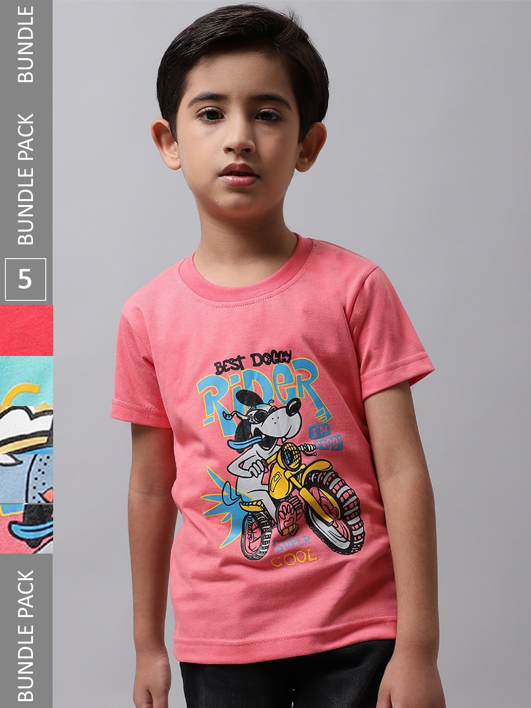

BAESD Boys Pack Of 5 Graphic Printed Cotton T-shirts, Peach
