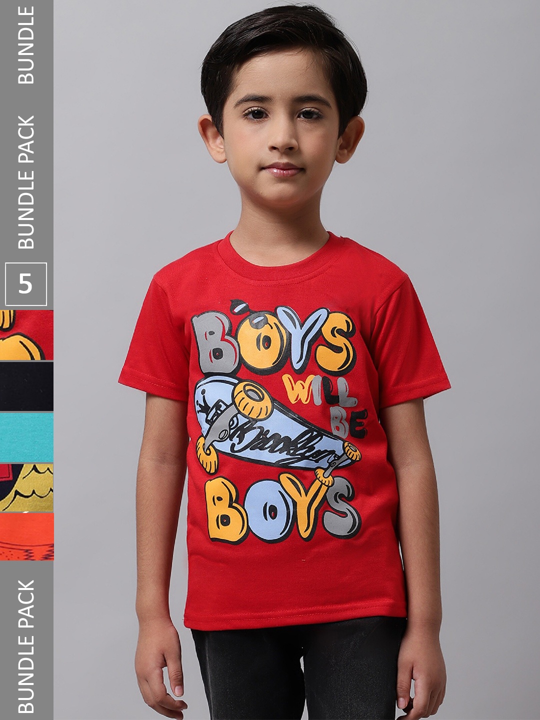 

BAESD Boys Pack of 5 Printed Cotton T-shirts, Red