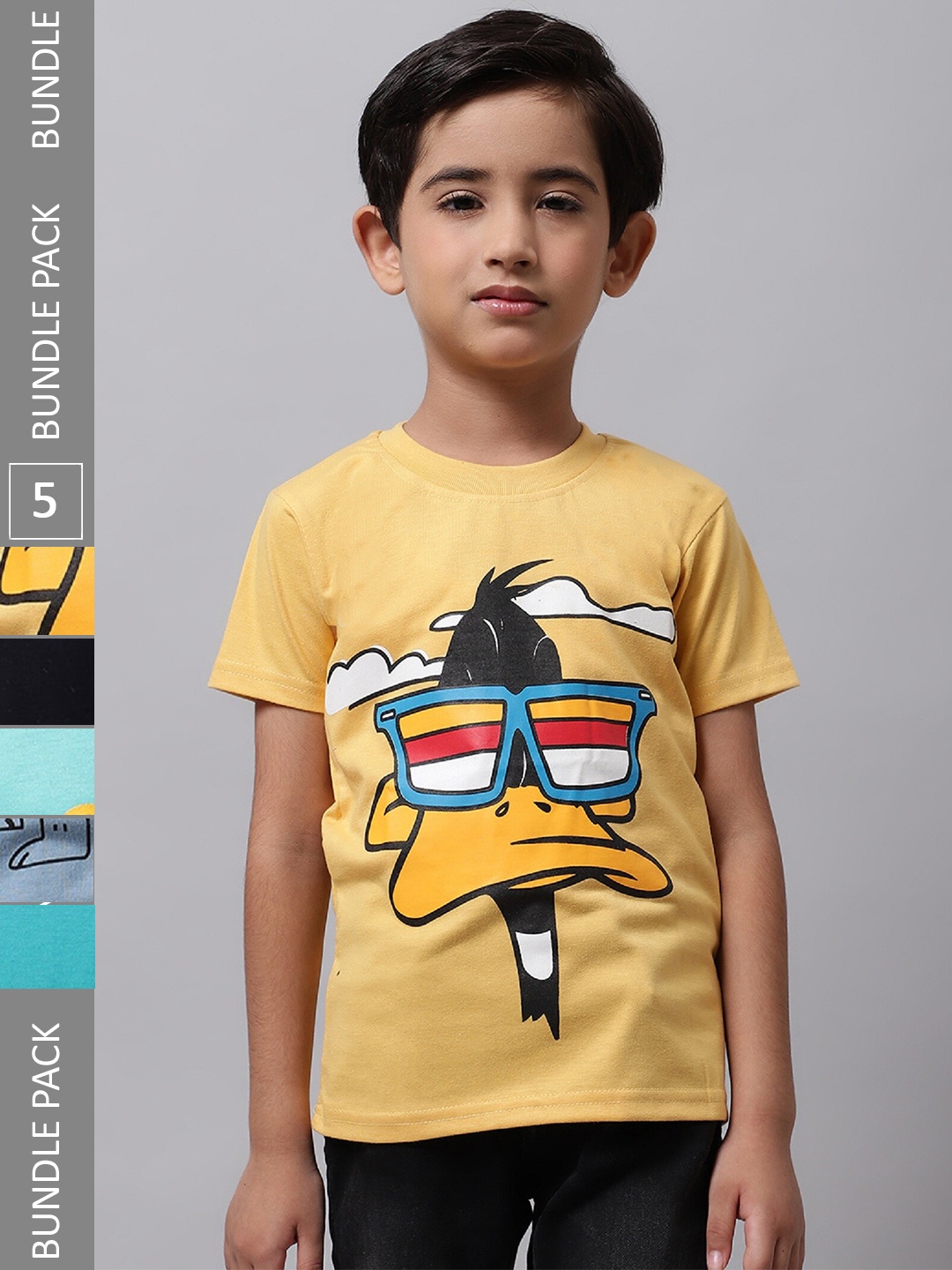

BAESD Boys Pack Of 5 Printed Cotton T-shirt, Yellow