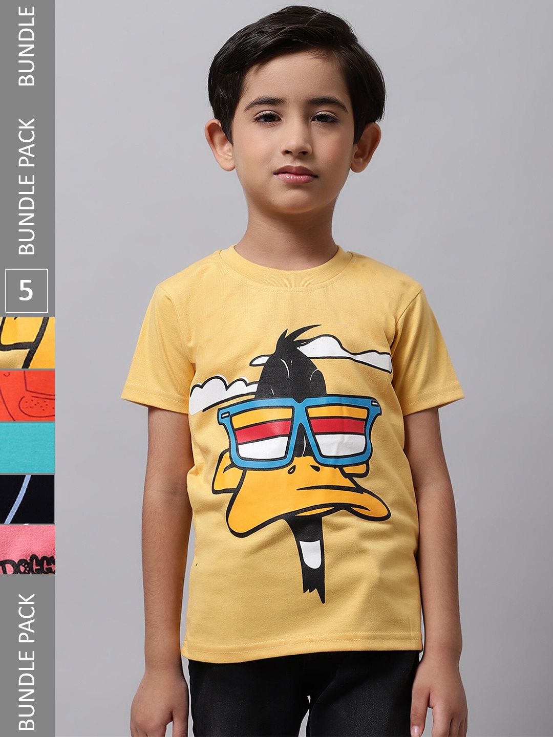 

BAESD Boys Pack Of 5 Graphic Printed Cotton T-Shirts, Yellow