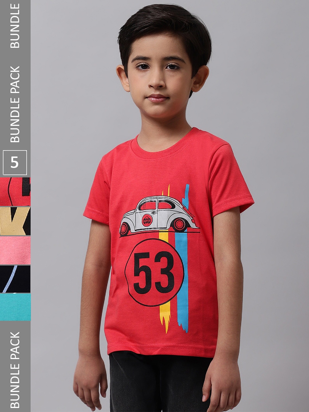 

BAESD Boys Pack Of 5 Typography Printed Cotton T-shirts, Red