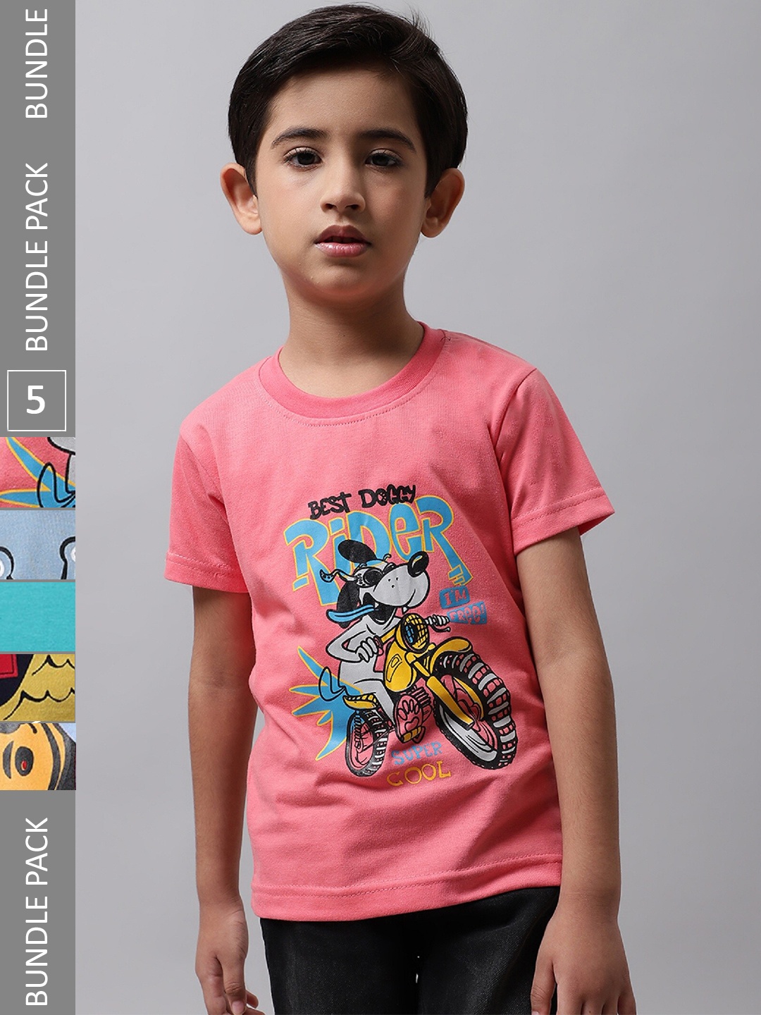 

BAESD Boys Pack Of 5 Printed Cotton T-shirts, Pink