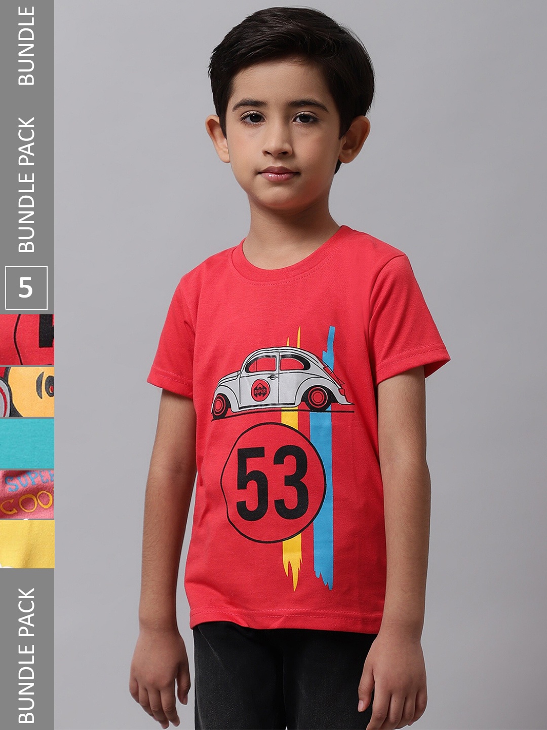 

BAESD Girls Pack Of 5 Graphic Printed Cotton T-Shirt, Red