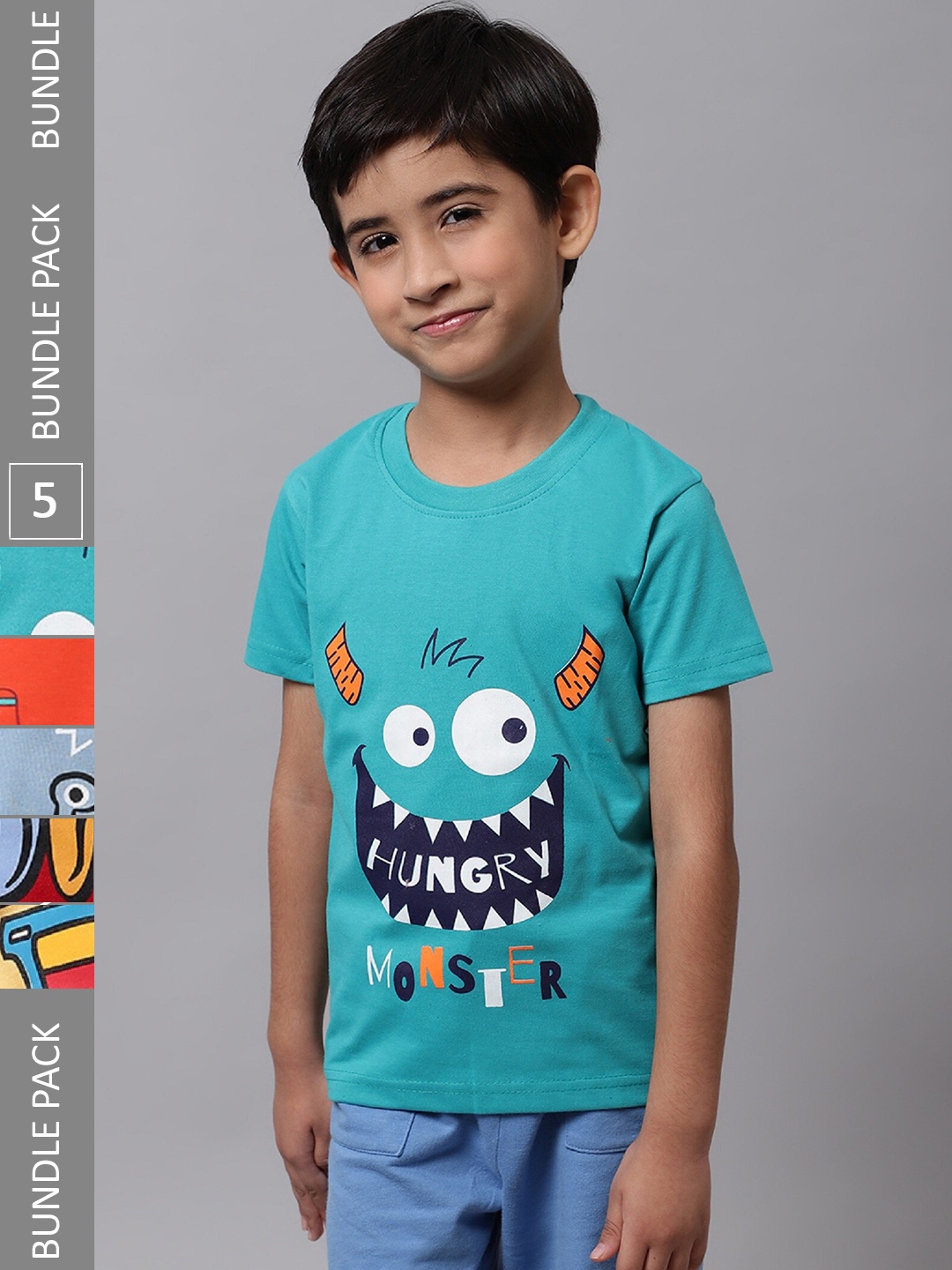 

BAESD Boys Pack of 5 Printed Cotton T-shirts, Blue