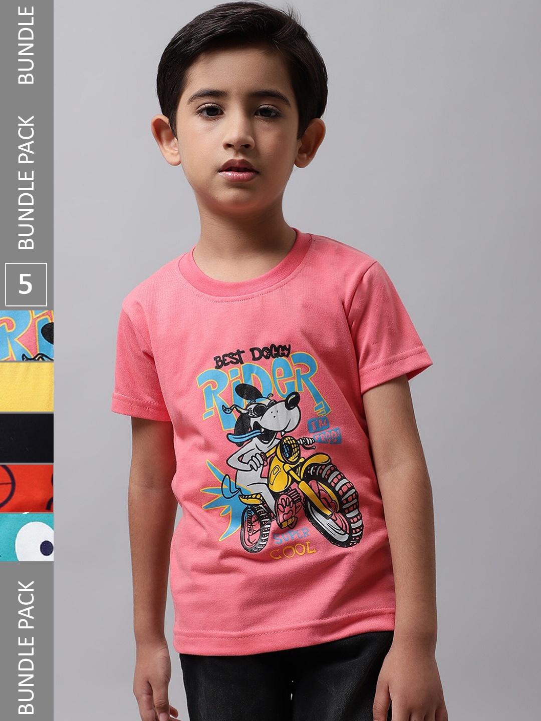 

BAESD Boys Pack of 5 Printed Cotton T-shirts, Pink