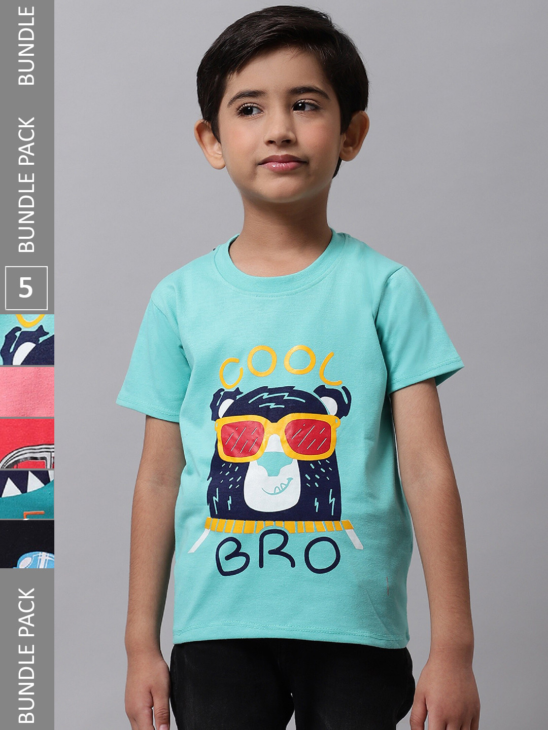 

BAESD Boys Pack Of 5 Printed Cotton T-shirt, Black