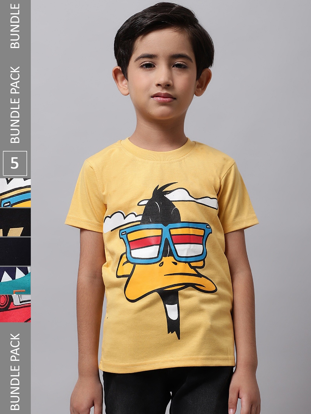 

BAESD Boys Pack Of 5 Graphic Printed Cotton T-shirt, Yellow