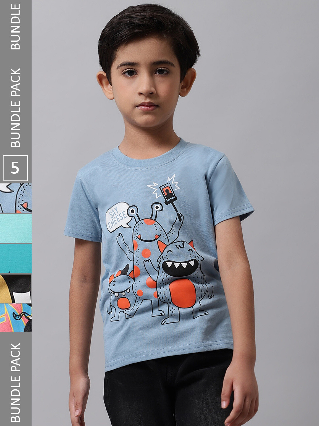 

BAESD Boys Pack Of 5 Graphic Printed Cotton T-shirt, Grey