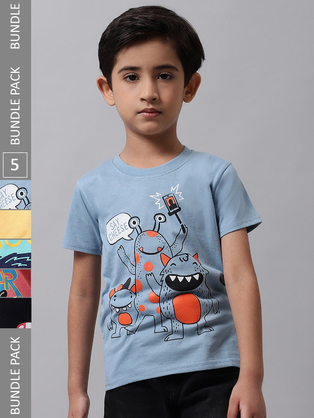 

BAESD Boys Pack Of 5 Graphic Printed Cotton T-Shirts, Blue
