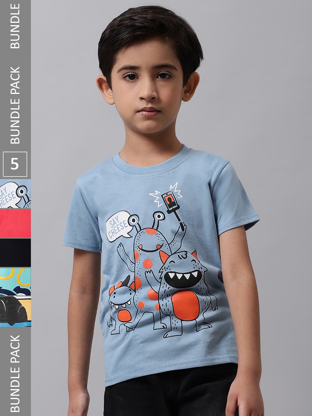 

BAESD Boys Pack Of 5 Printed Cotton T-shirt, Blue