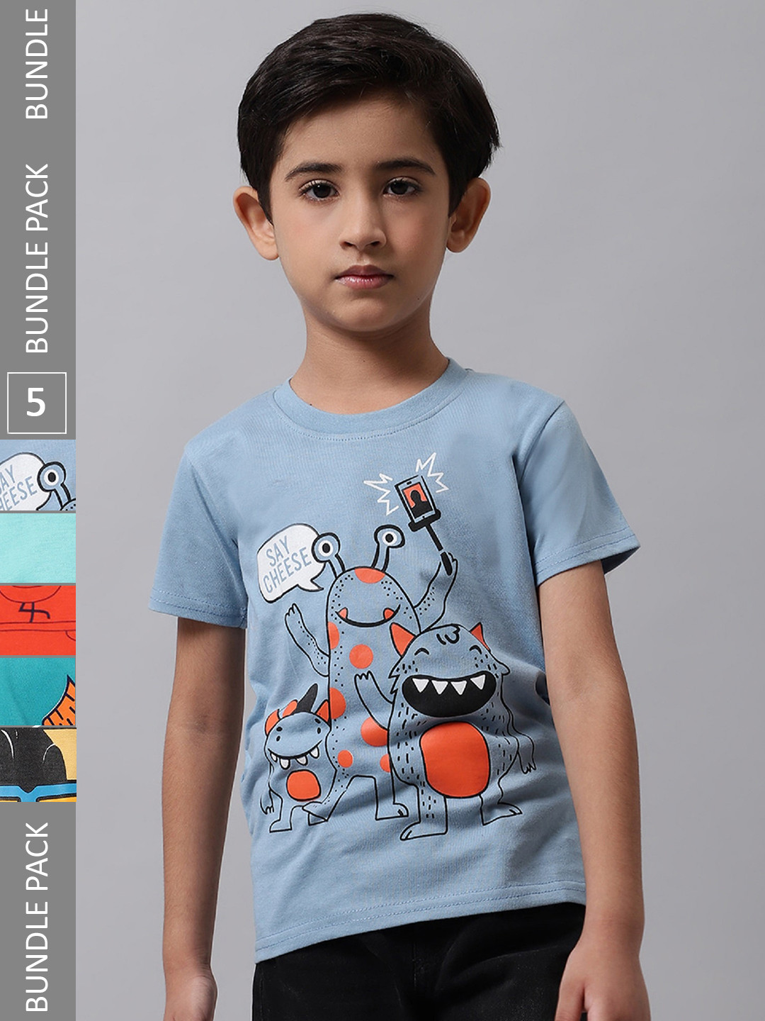 

BAESD Boys Pack of 5 Printed Cotton T-shirts, Grey