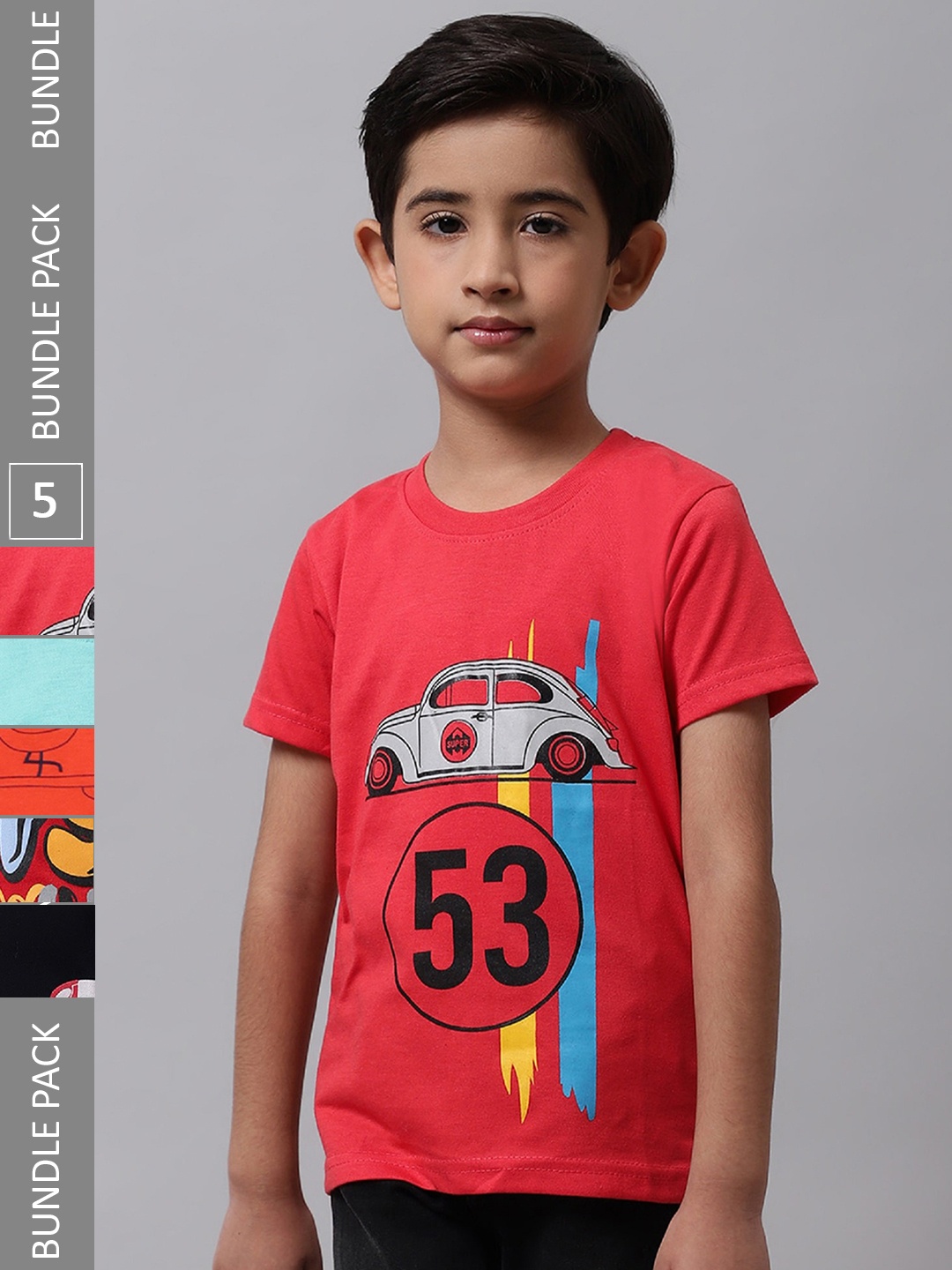 

BAESD Boys Pack Of 5 Printed Cotton T-shirts, Red