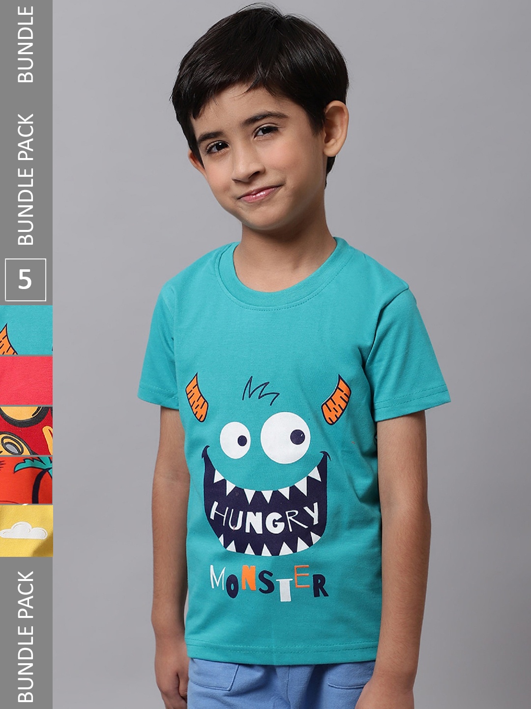 

BAESD Boys Pack Of 5 Printed Cotton T-shirt, Blue