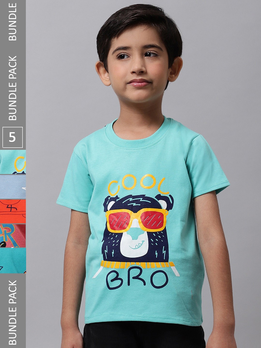 

BAESD Boys Pack Of 5 Printed Cotton T-shirts, Blue
