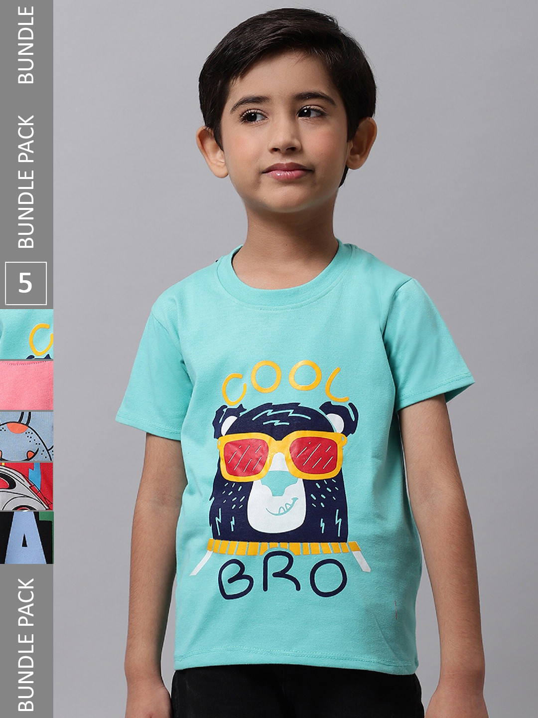 

BAESD Boys Pack Of 5 Printed Cotton T-shirts, Turquoise blue