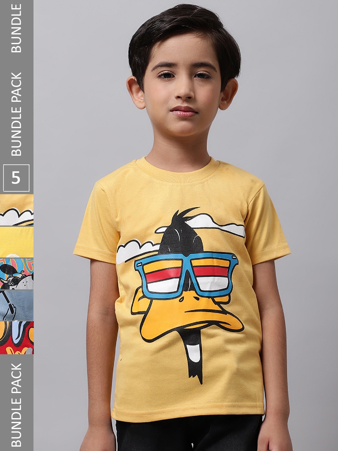 

BAESD Girls Pack Of 5 Graphic Printed Cotton T-Shirt, Yellow