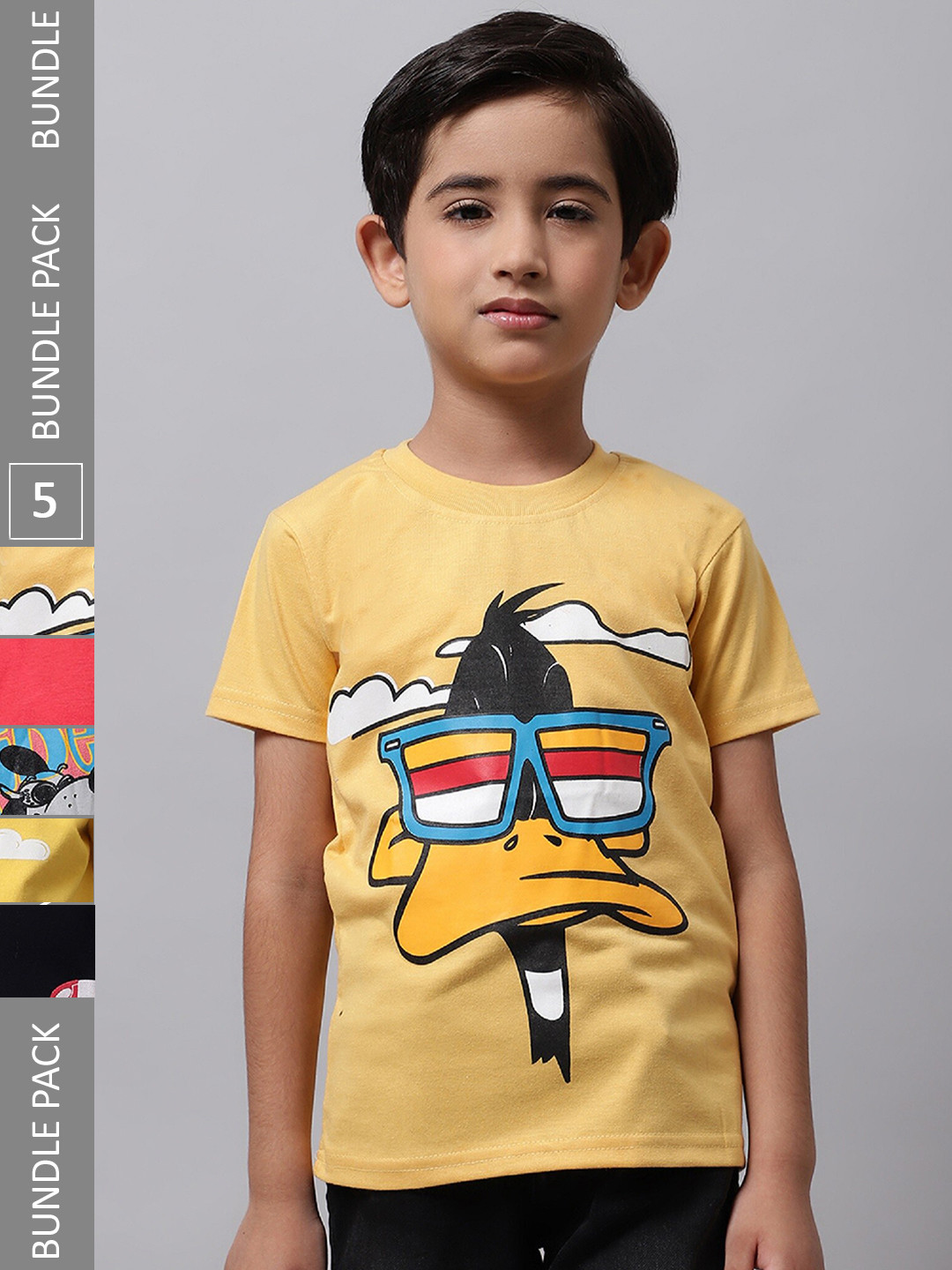 

BAESD Boys Pack Of 5 Printed Round Neck Cotton T-shirts, Yellow