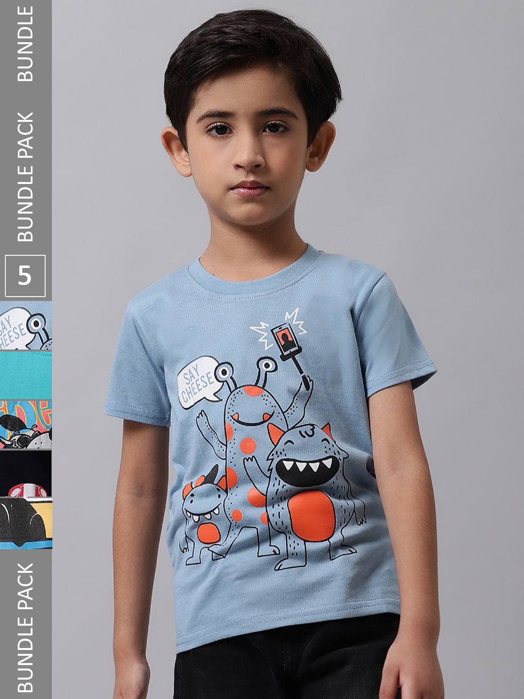 

BAESD Boys Pack Of 5 Graphic Printed Cotton T-shirt, Black