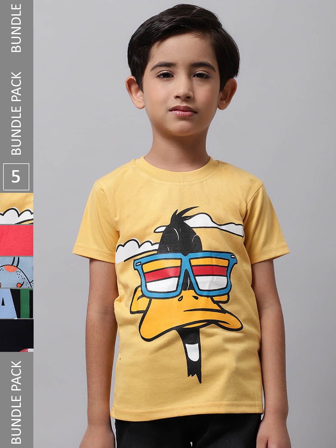 

BAESD Boys Pack Of 5 Graphic Printed Cotton T-Shirt, Yellow