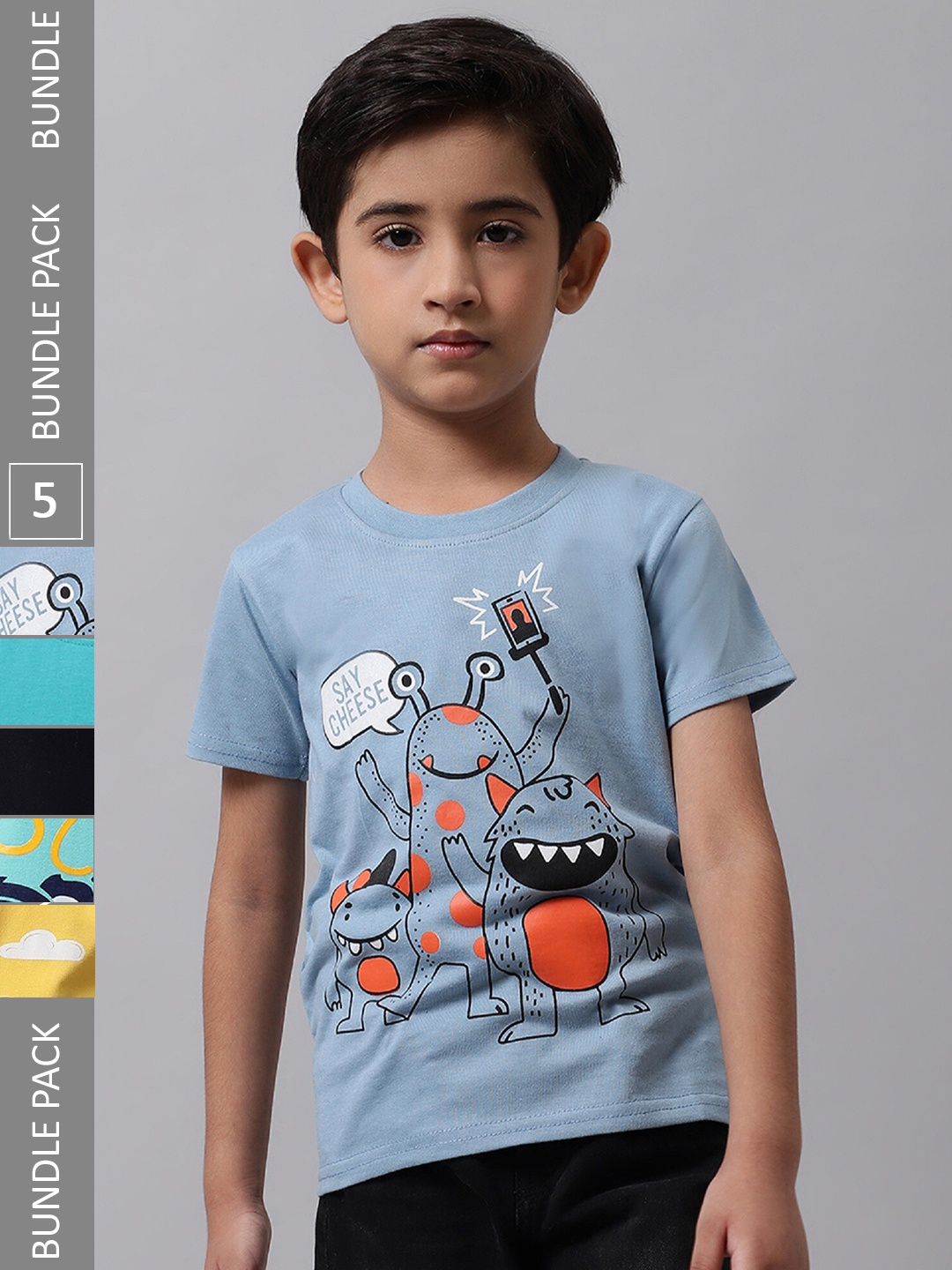 

BAESD Girls Pack Of 5 Graphic Printed Cotton T-Shirt, Blue