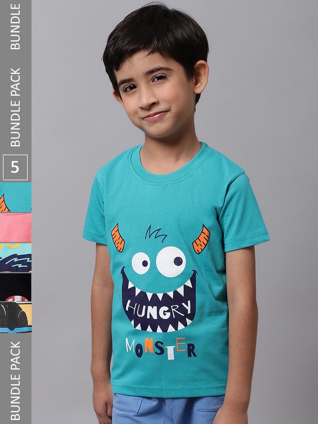 

BAESD Boys Pack Of 5 Printed Cotton T-shirt, Blue