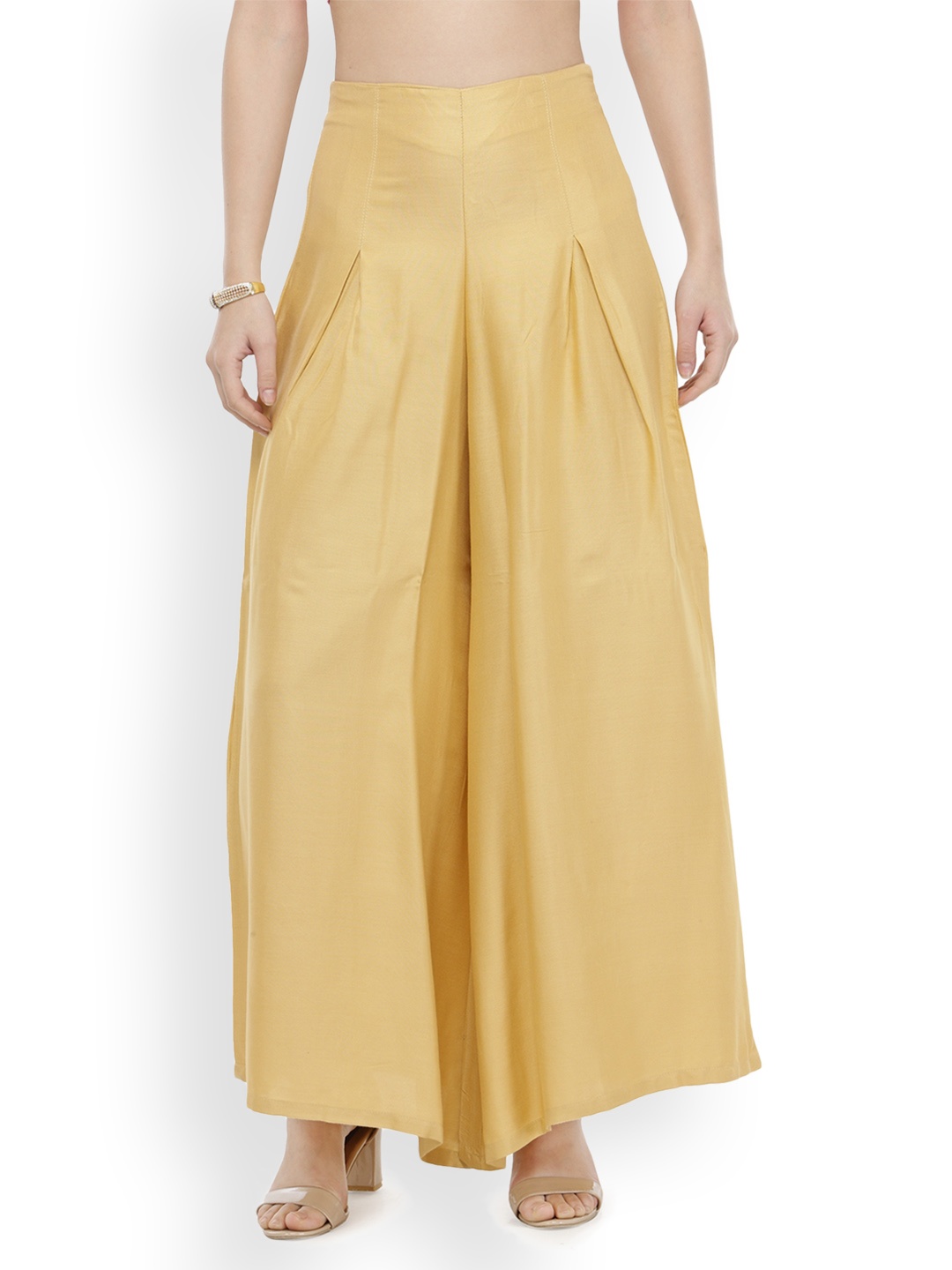 

Bitterlime Women Beige Solid Flared Palazzos