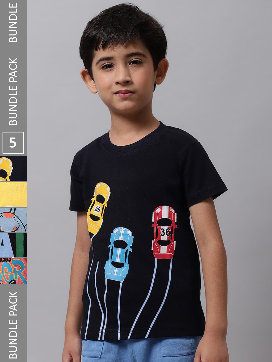 

BAESD Boys Pack Of 5 Graphic Printed Cotton T-shirts, Black