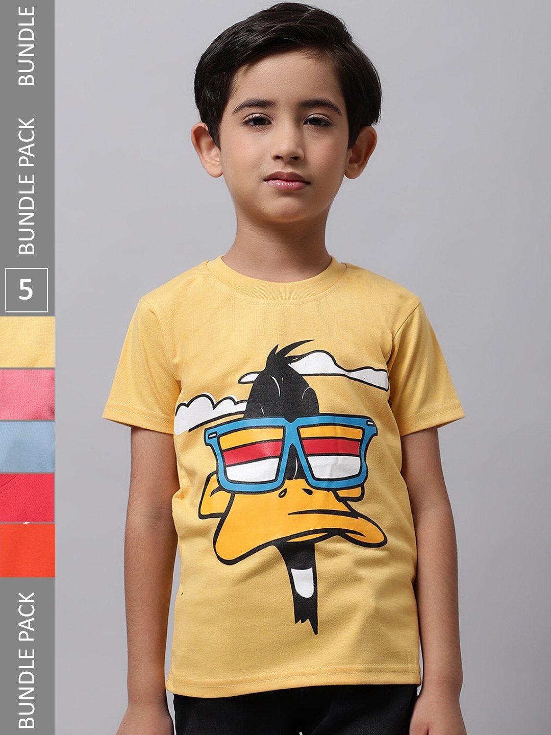 

BAESD Boys Pack Of 5 Printed Cotton T-shirts, Yellow