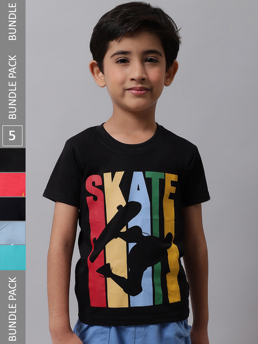 

BAESD Boys Pack Of 5 Printed Cotton T-shirt, Black