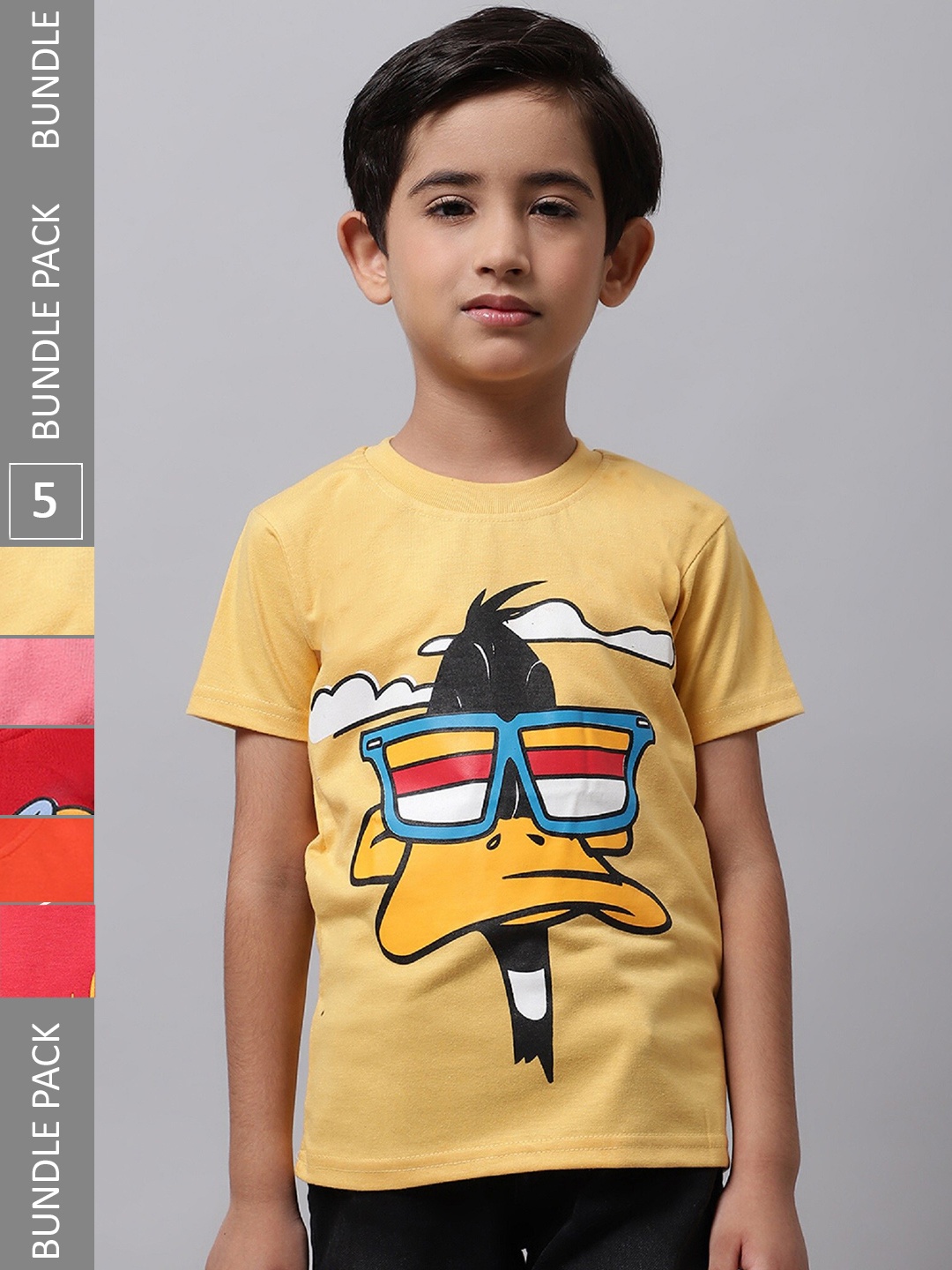 

BAESD Boys Pack Of 5 Printed Cotton T-shirt, Yellow