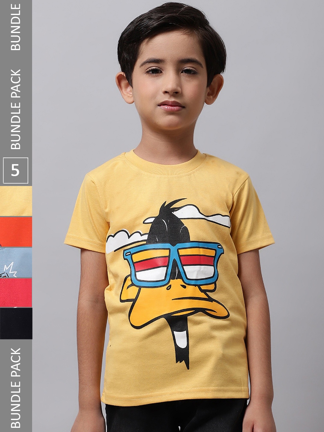 

BAESD Boys Pack Of 5 Graphic Printed Cotton T-shirt, Yellow