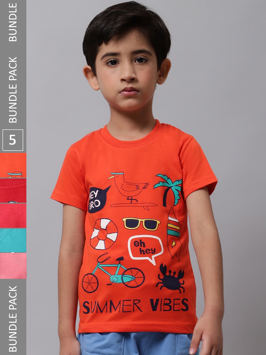 

BAESD Boys Pack Of 5 Printed Cotton T-shirt, Orange