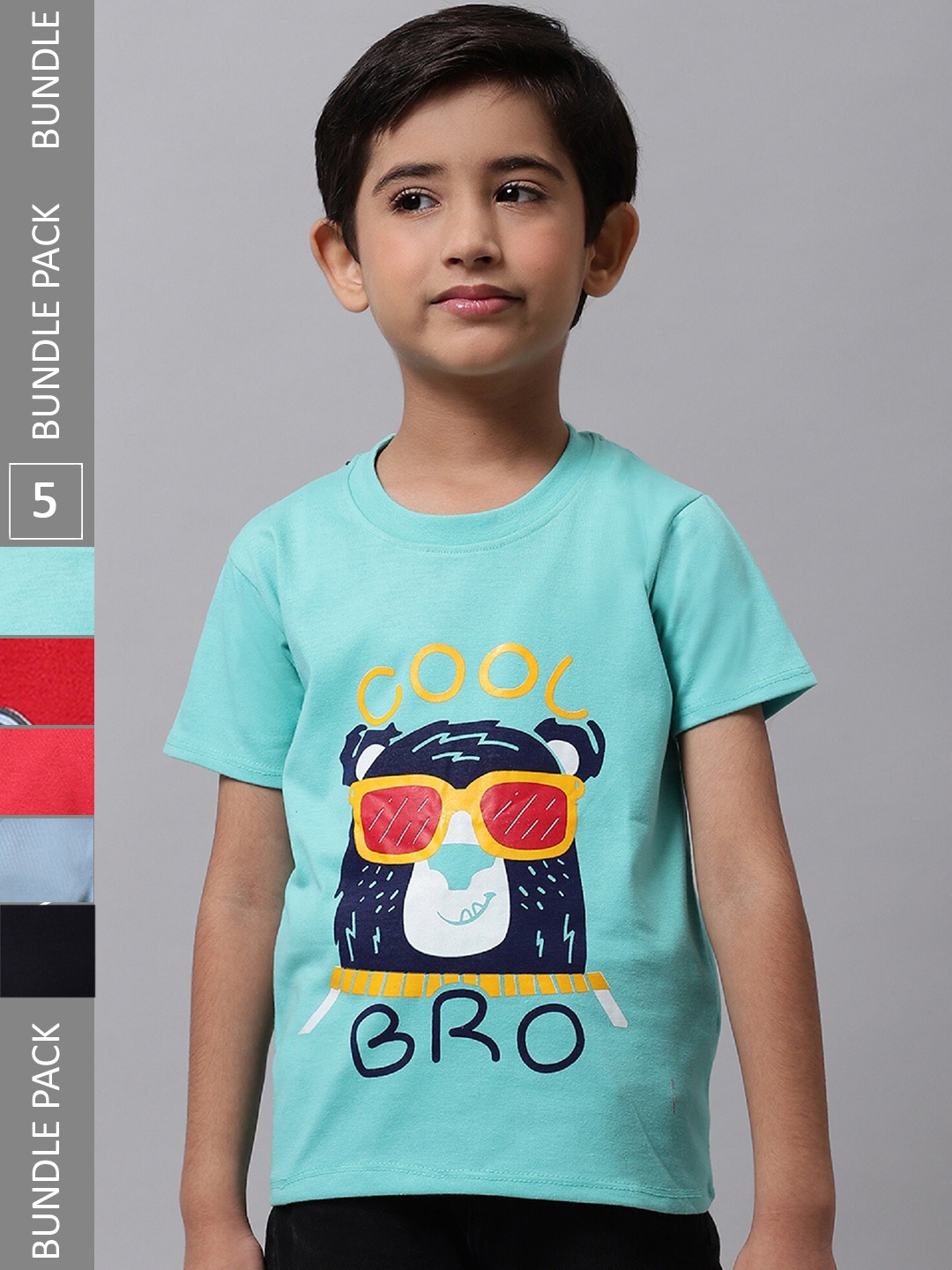 

BAESD Boys Pack Of 5 Graphic Printed Cotton T-shirt, Blue