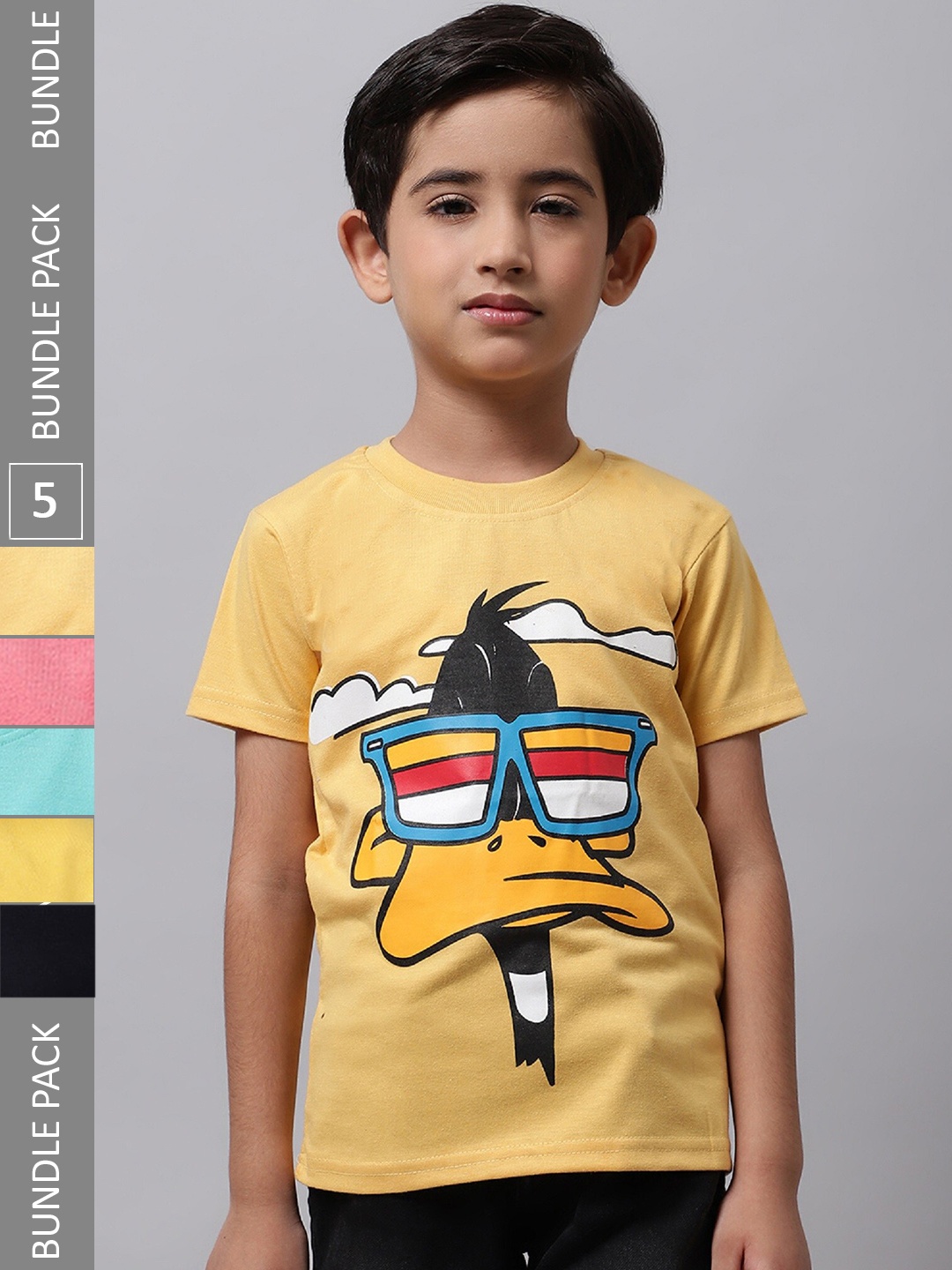 

BAESD Boys Pack Of 5 Printed Cotton T-shirt, Yellow