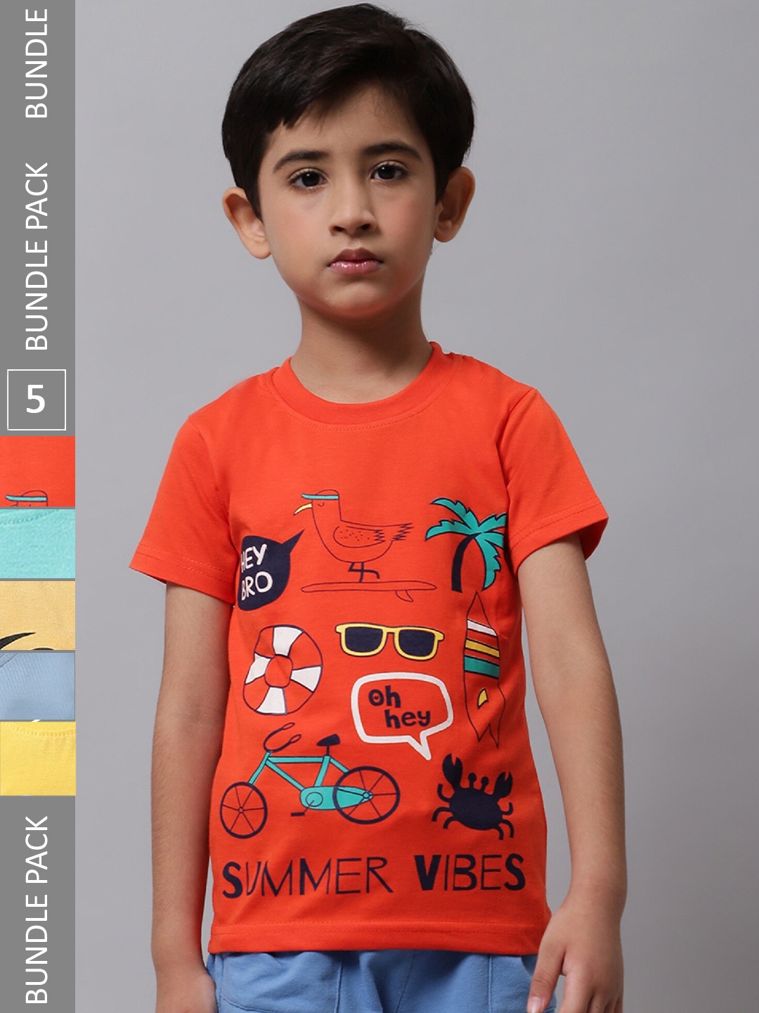 

BAESD Boys Pack Of 5 Graphic Printed Cotton T-Shirt, Orange