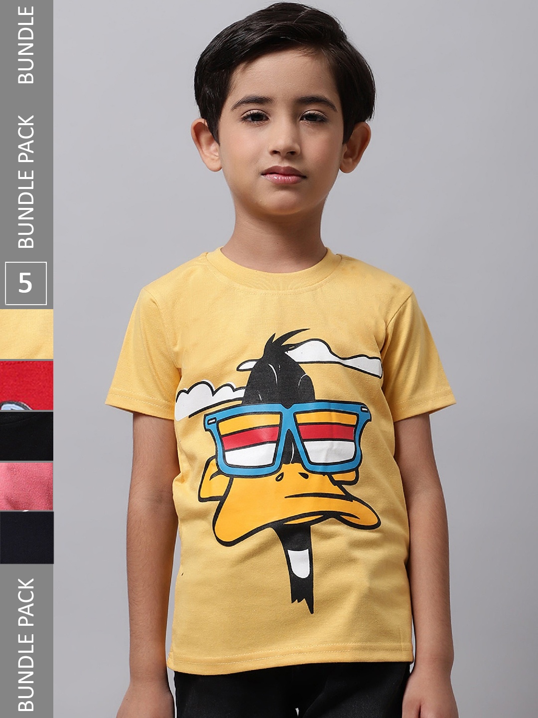 

BAESD Boys Pack Of 5 Graphic Printed Cotton T-shirts, Yellow