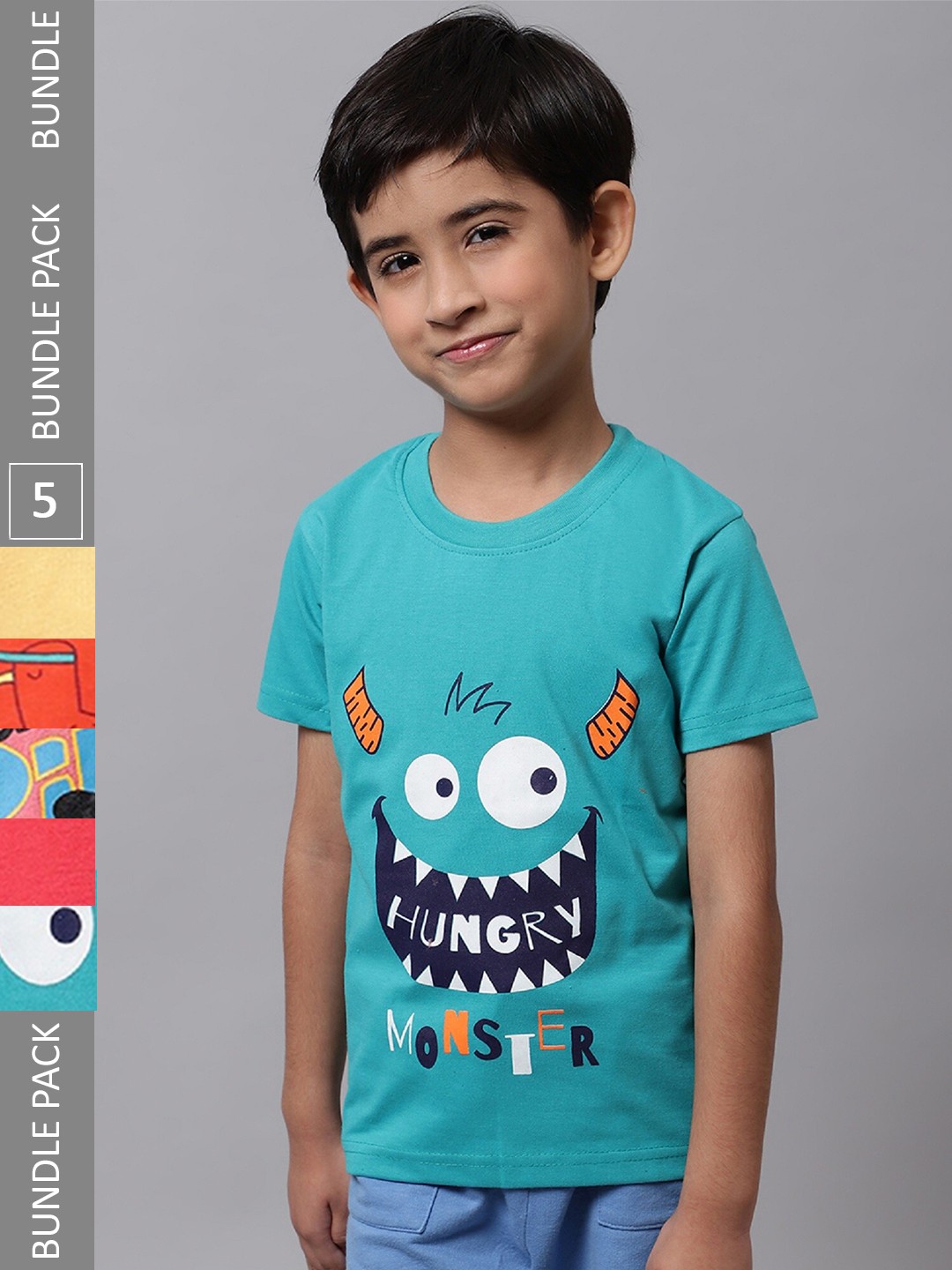 

BAESD Boys Pack Of 5 Printed Cotton T-shirt, Teal