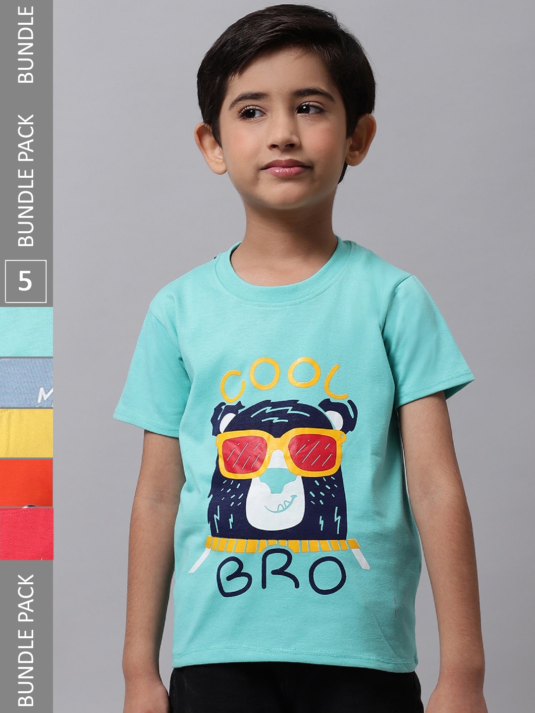 

BAESD Boys Pack Of 5 Printed Cotton T-shirts, Blue