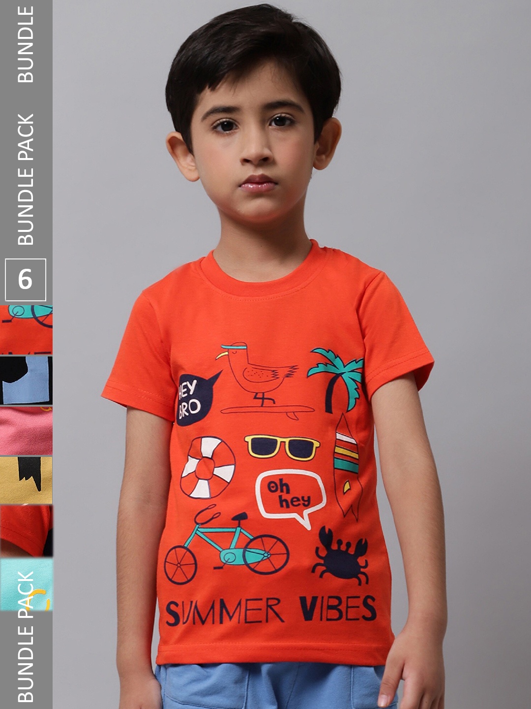 

BAESD Boys Pack Of 6 Graphic Printed Short Sleeves Cotton T-shirt, Yellow