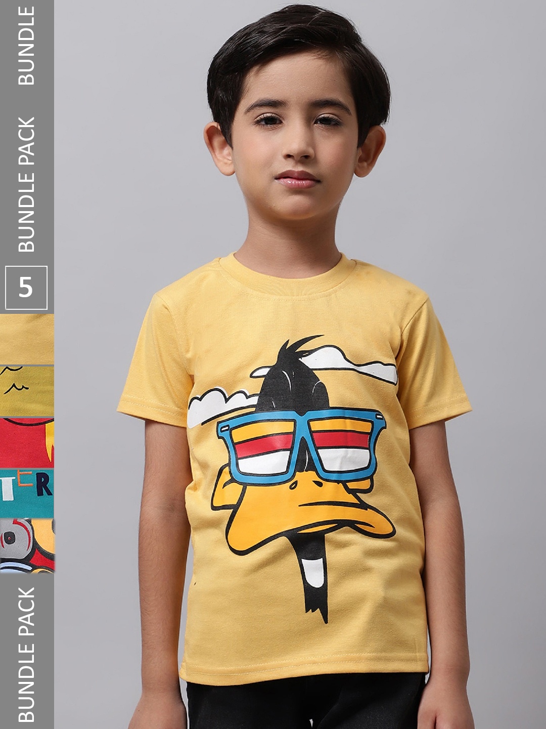 

BAESD Boys Pack of 5 Printed Cotton T-shirt, Yellow
