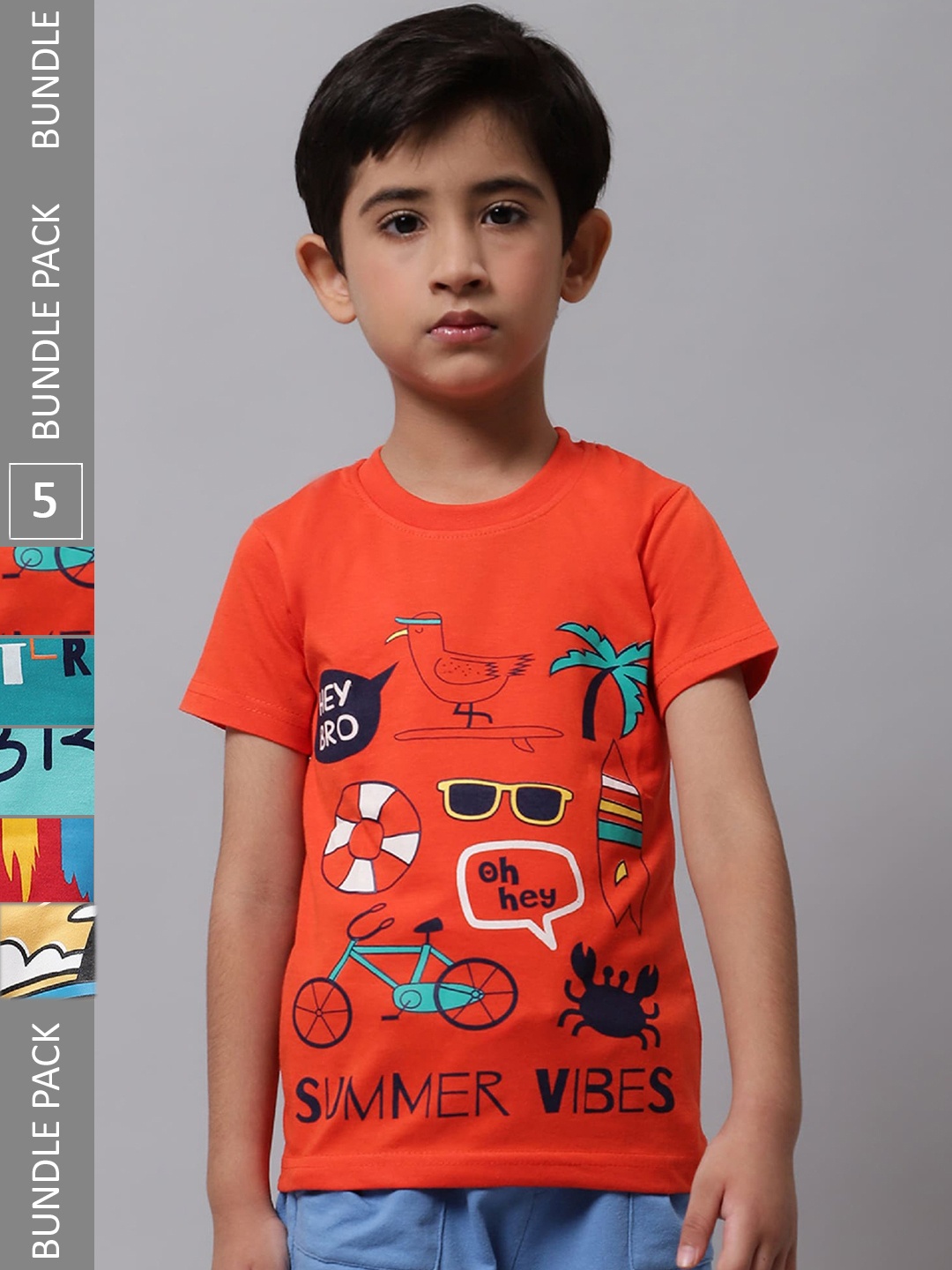 

BAESD Boys Pack Of 5 Printed Cotton T-shirt, Orange