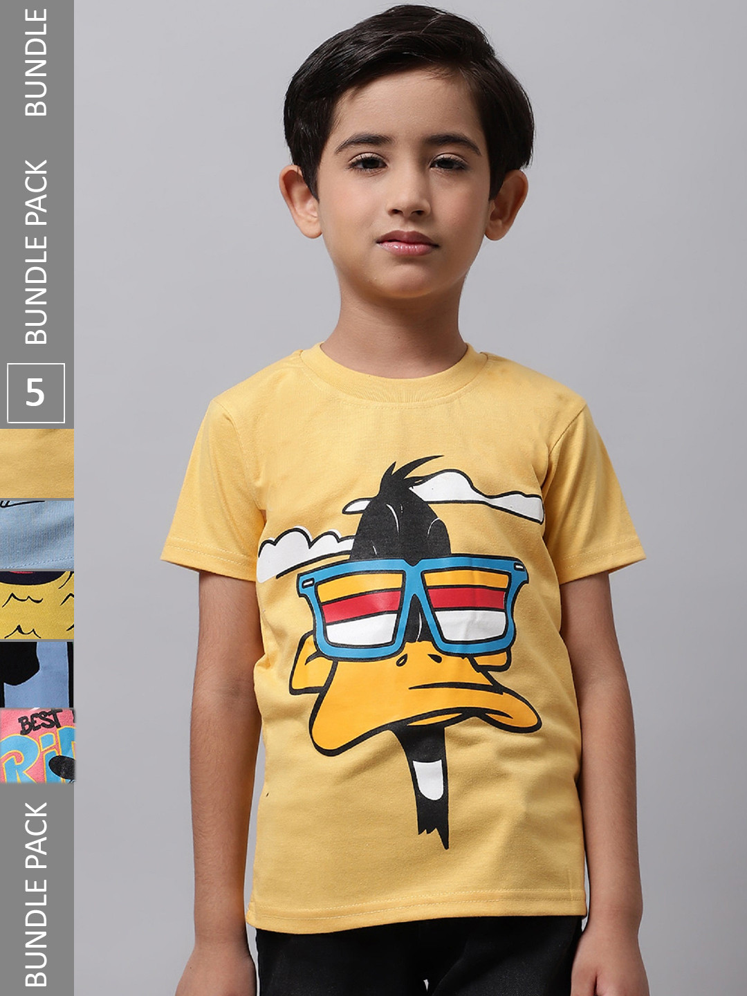 

BAESD Boys Pack Of 5 Printed Cotton T-shirt, Yellow