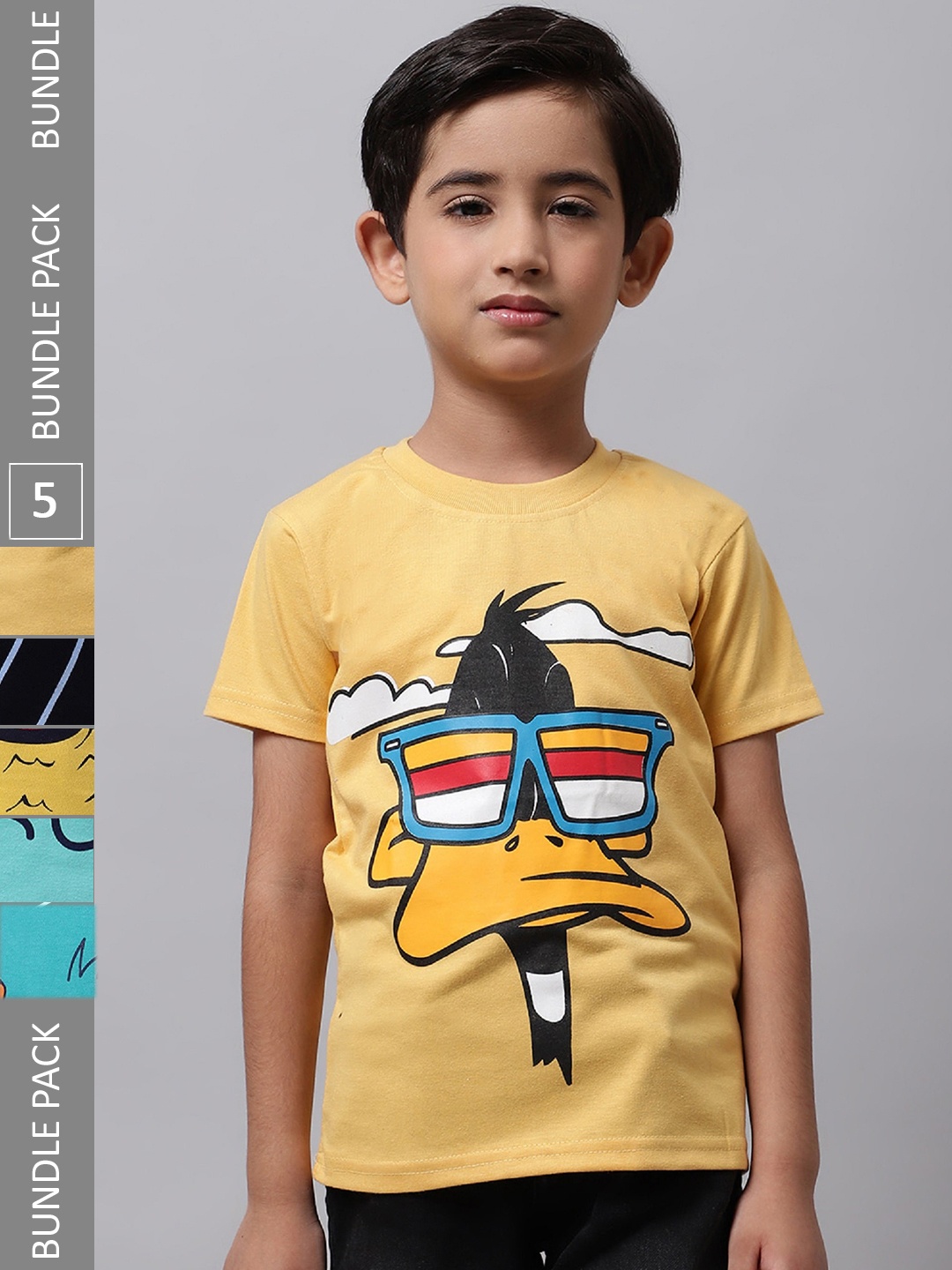 

BAESD Boys Pack Of 5 Graphic Printed Cotton T-shirt, Yellow