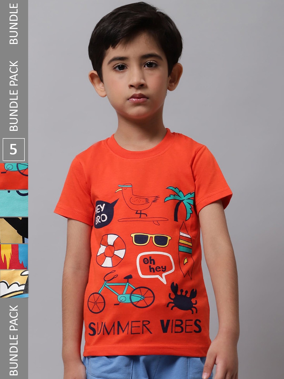 

BAESD Boys Pack Of 5 Printed Cotton T-shirt, Orange
