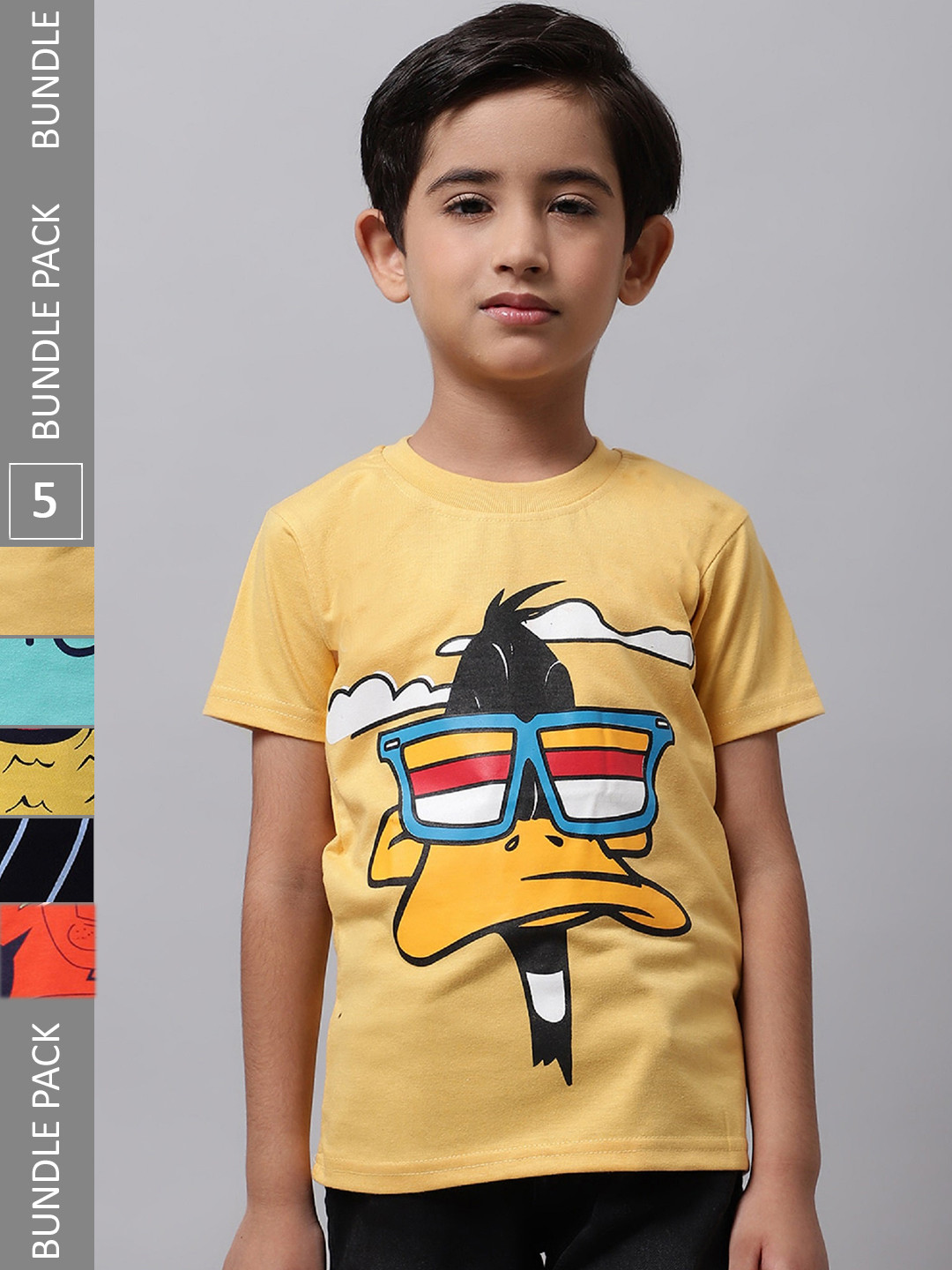 

BAESD Boys Pack Of 5 Graphic Printed Cotton T-shirt, Yellow