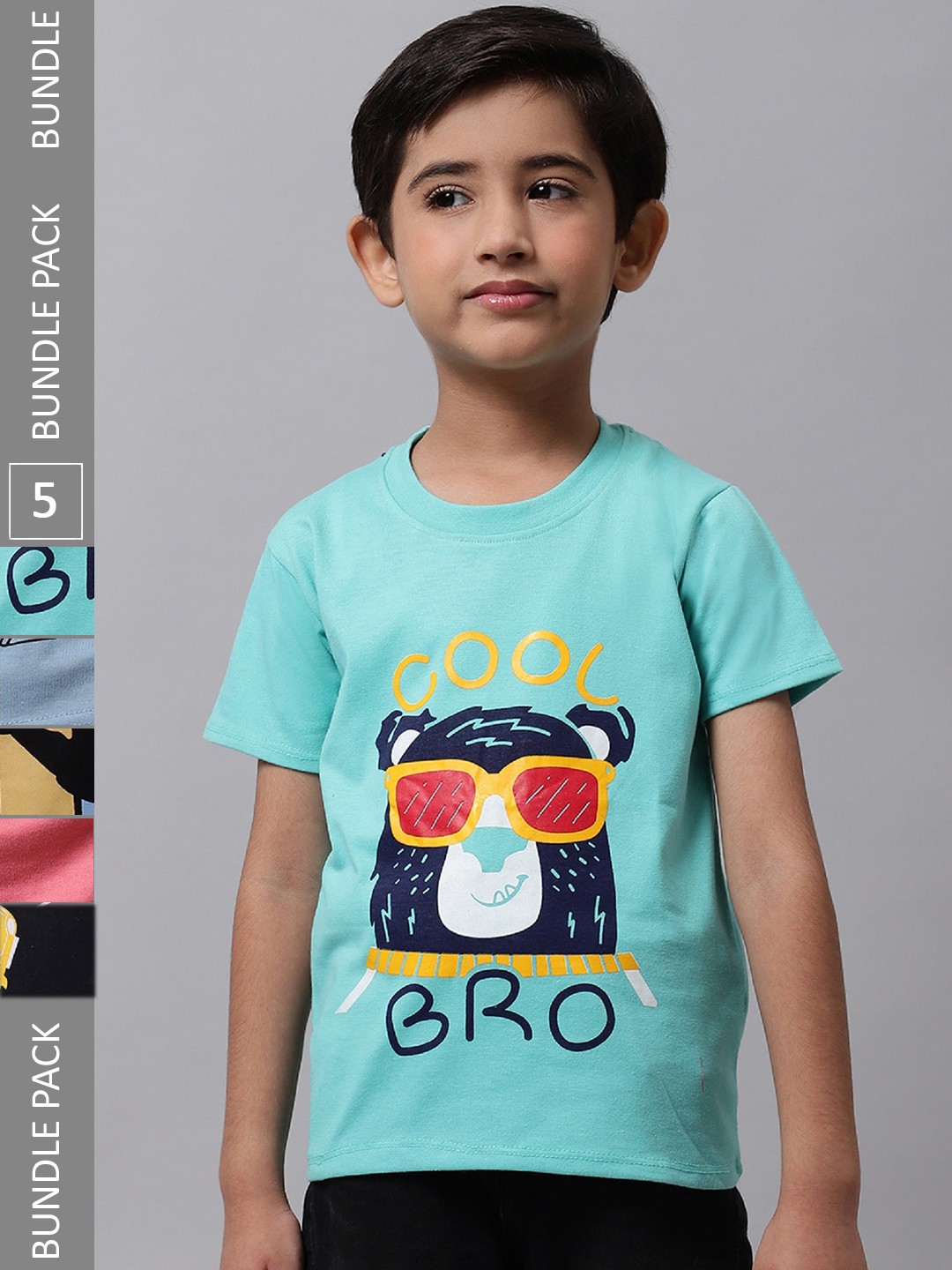 

BAESD Boys Pack of 5 Graphic Printed Cotton T-shirt, Black