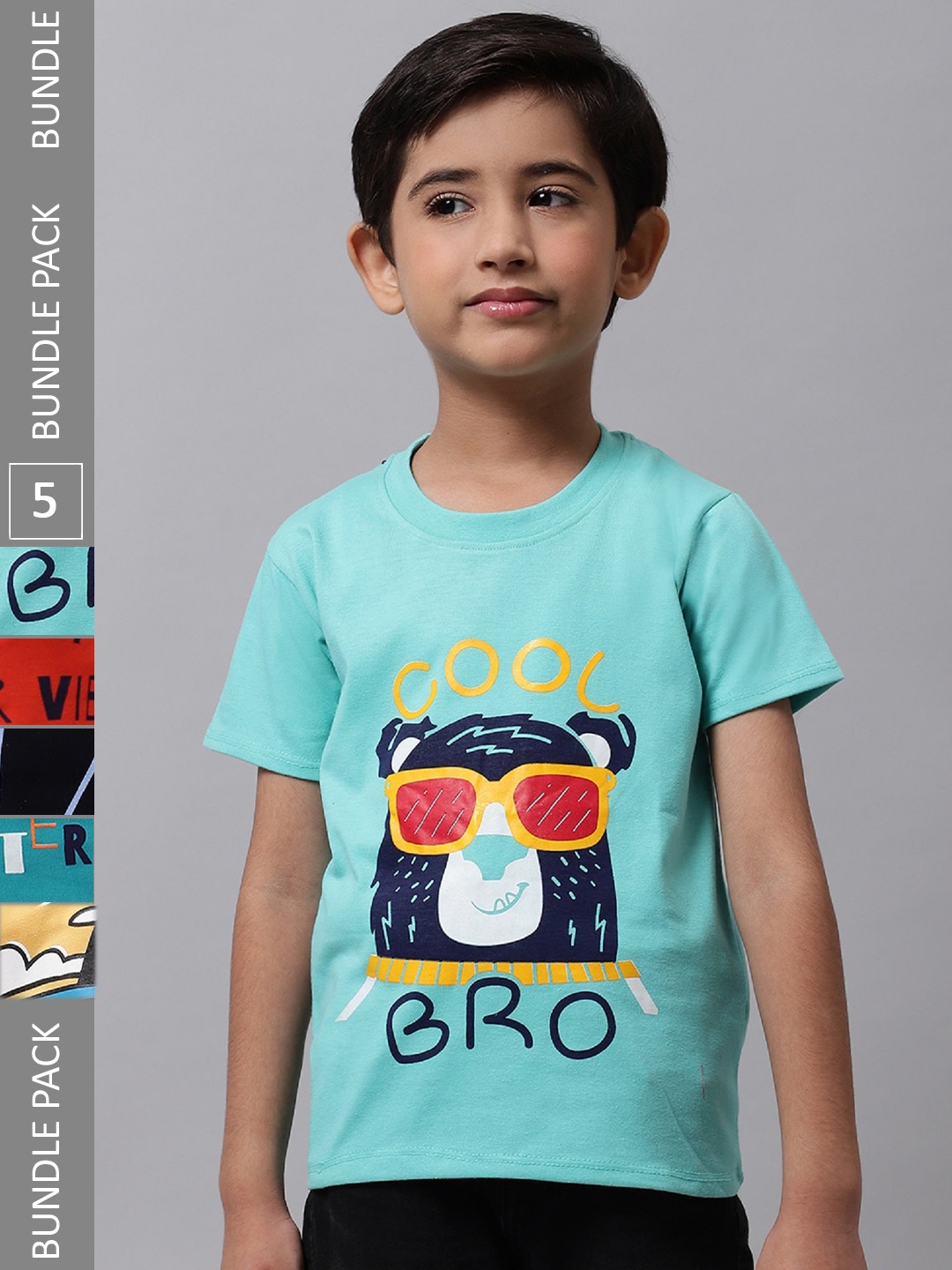 

BAESD Boys Pack of 5 Graphic Printed Cotton T-shirt, Blue