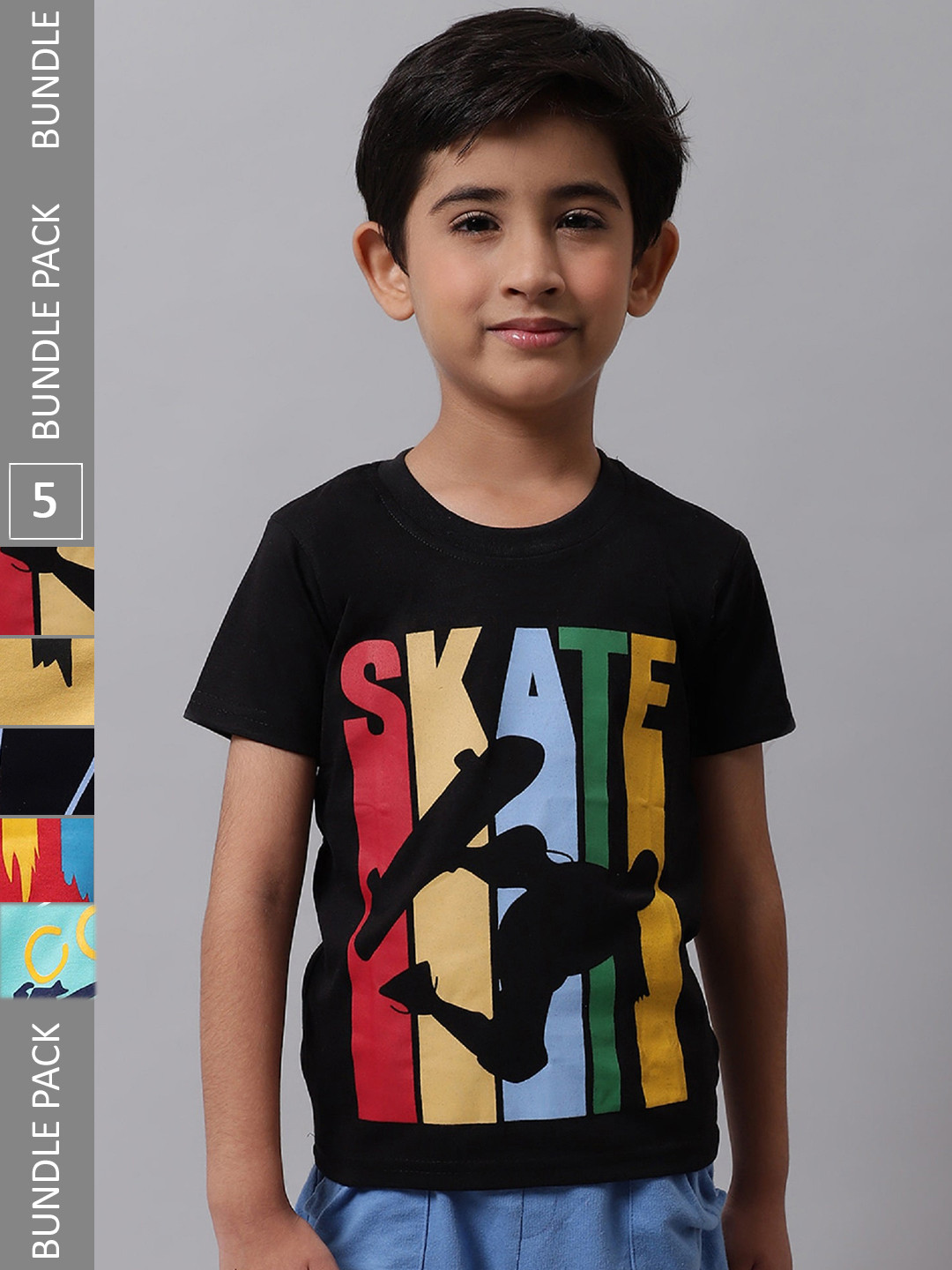 

BAESD Boys Pack of 5 Typography Printed Cotton T-shirt, Black