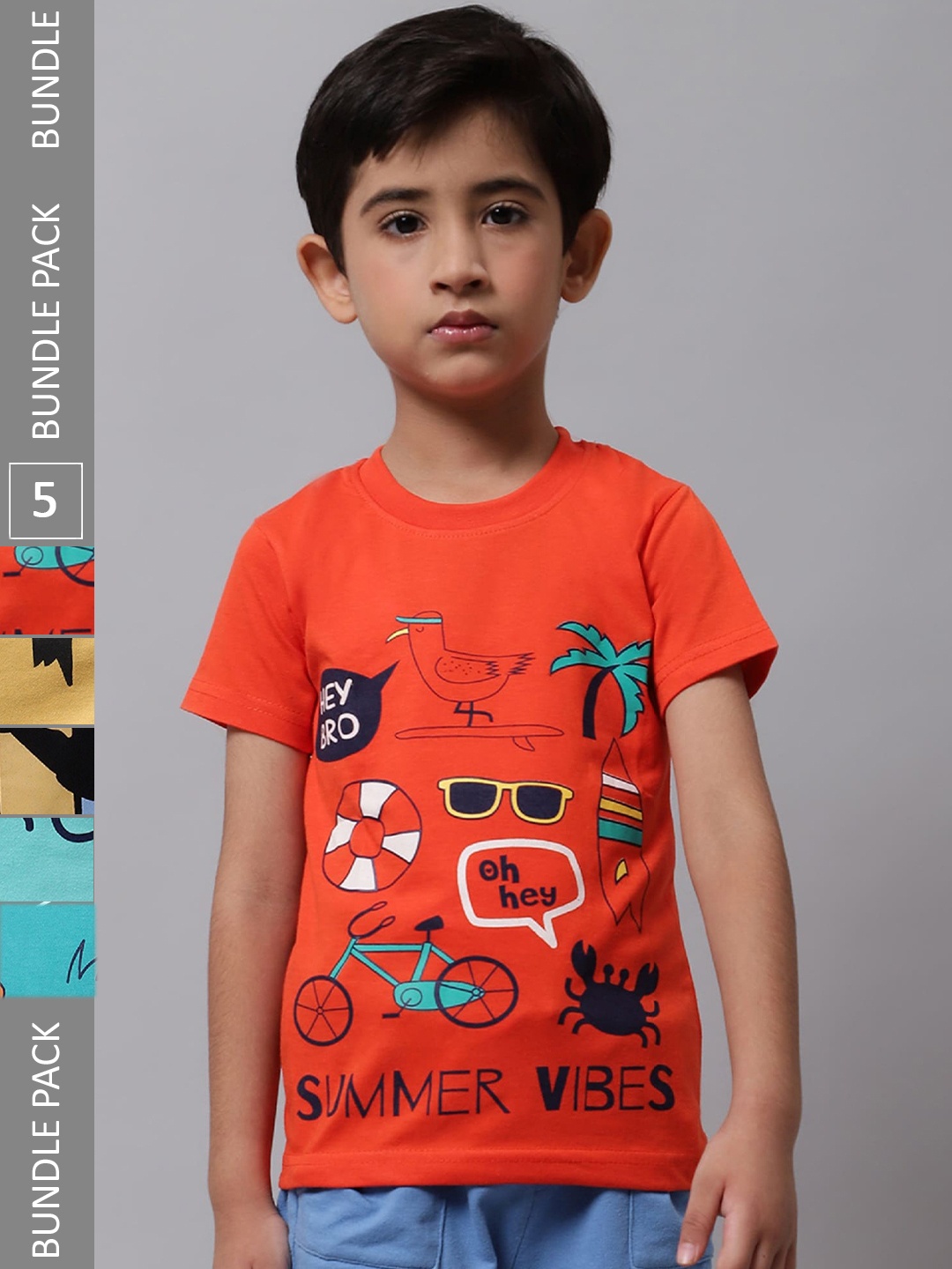 

BAESD Boys Pack Of 5 Printed Cotton T-shirt, Orange