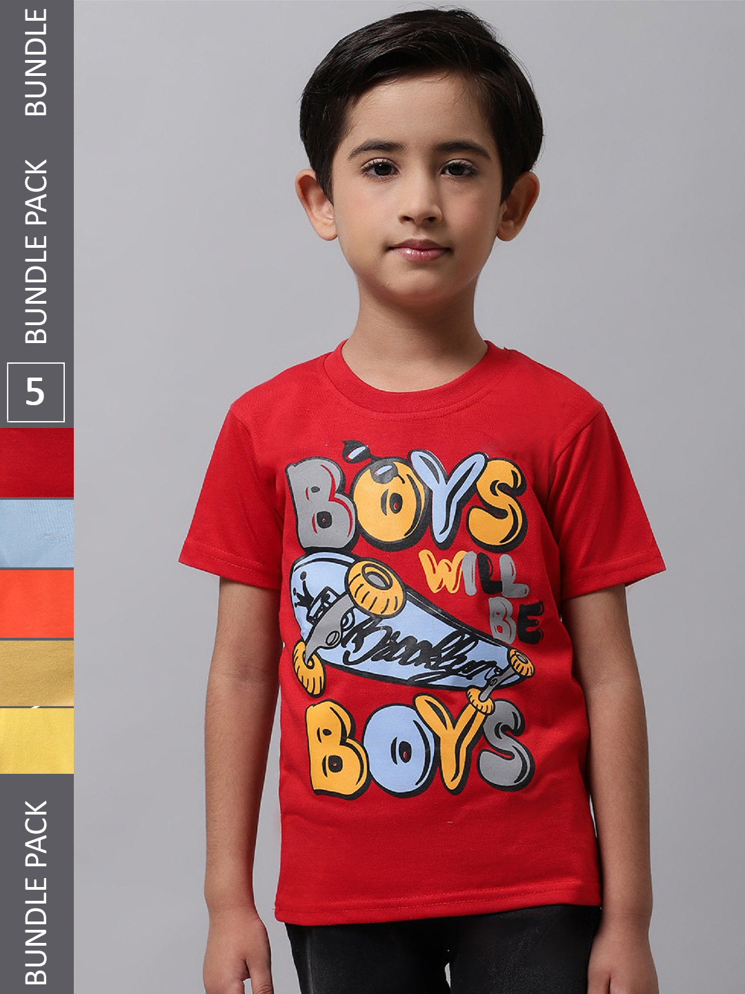 

BAESD Boys Pack Of 5 Graphic Printed Cotton T-shirt, Red